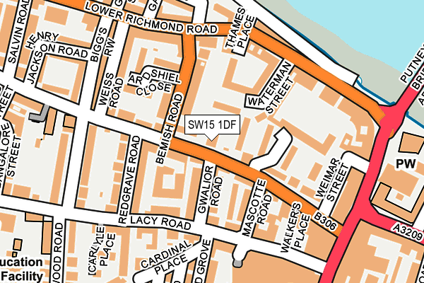 SW15 1DF map - OS OpenMap – Local (Ordnance Survey)