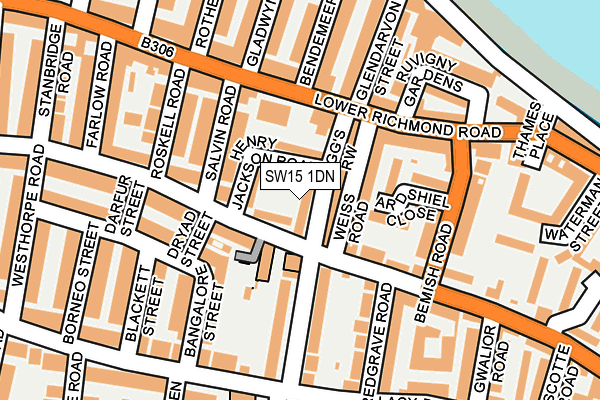 SW15 1DN map - OS OpenMap – Local (Ordnance Survey)