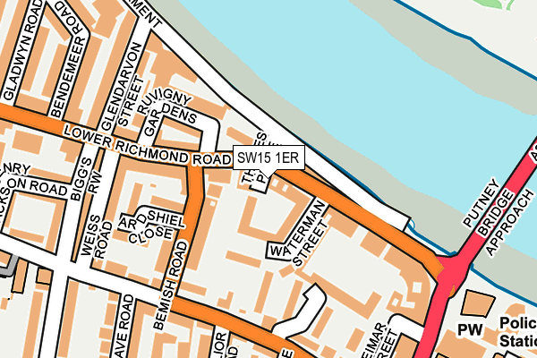 SW15 1ER map - OS OpenMap – Local (Ordnance Survey)