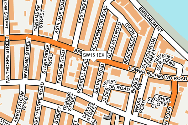 SW15 1EX map - OS OpenMap – Local (Ordnance Survey)