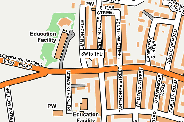 SW15 1HD map - OS OpenMap – Local (Ordnance Survey)