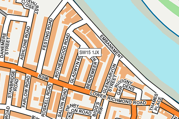 SW15 1JX map - OS OpenMap – Local (Ordnance Survey)