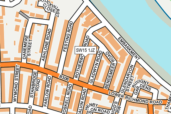 SW15 1JZ map - OS OpenMap – Local (Ordnance Survey)