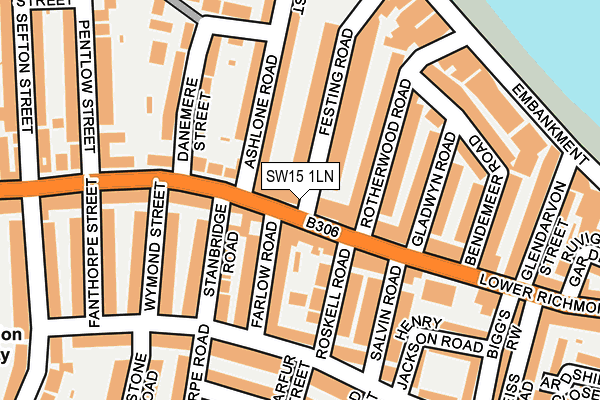 SW15 1LN map - OS OpenMap – Local (Ordnance Survey)