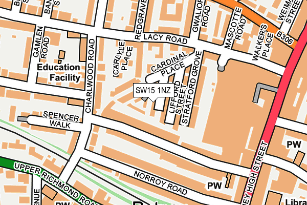 SW15 1NZ map - OS OpenMap – Local (Ordnance Survey)