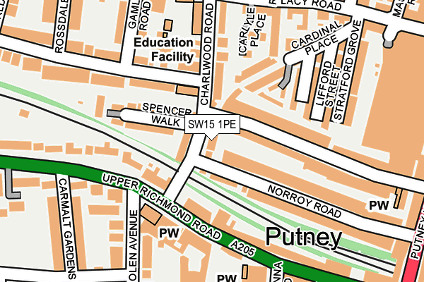 SW15 1PE map - OS OpenMap – Local (Ordnance Survey)