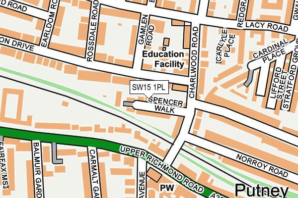 SW15 1PL map - OS OpenMap – Local (Ordnance Survey)