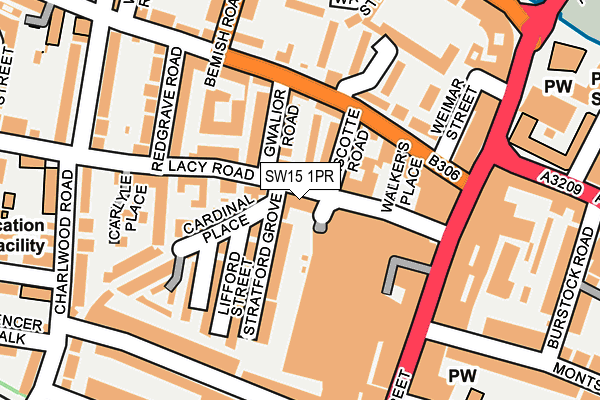 SW15 1PR map - OS OpenMap – Local (Ordnance Survey)