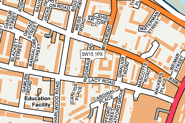 SW15 1PX map - OS OpenMap – Local (Ordnance Survey)