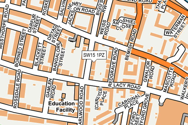 SW15 1PZ map - OS OpenMap – Local (Ordnance Survey)