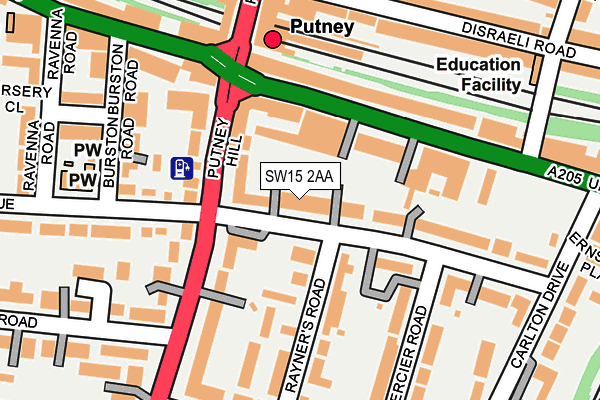 SW15 2AA map - OS OpenMap – Local (Ordnance Survey)