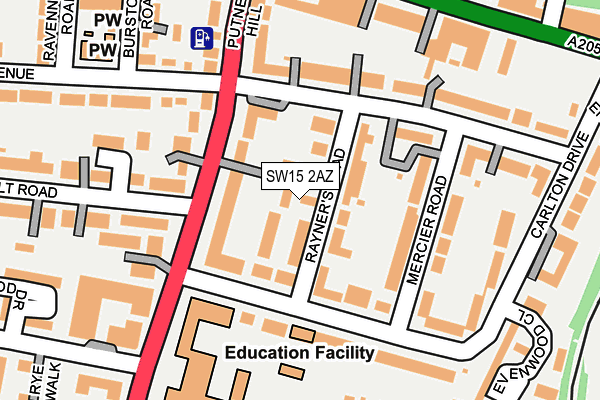 SW15 2AZ map - OS OpenMap – Local (Ordnance Survey)