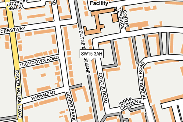 SW15 3AH map - OS OpenMap – Local (Ordnance Survey)