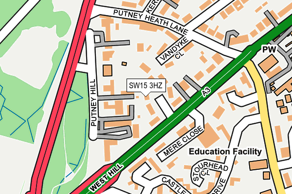 SW15 3HZ map - OS OpenMap – Local (Ordnance Survey)