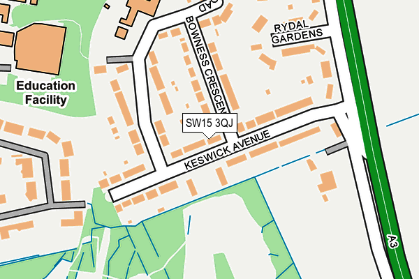 SW15 3QJ map - OS OpenMap – Local (Ordnance Survey)