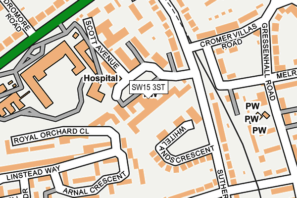 SW15 3ST map - OS OpenMap – Local (Ordnance Survey)