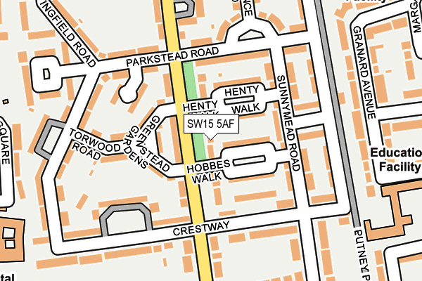 SW15 5AF map - OS OpenMap – Local (Ordnance Survey)