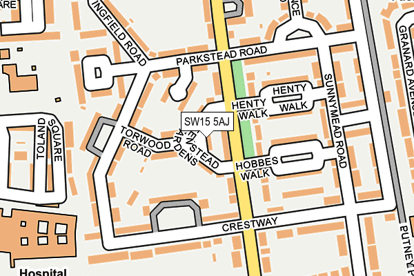 SW15 5AJ map - OS OpenMap – Local (Ordnance Survey)