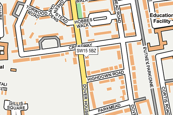 SW15 5BZ map - OS OpenMap – Local (Ordnance Survey)