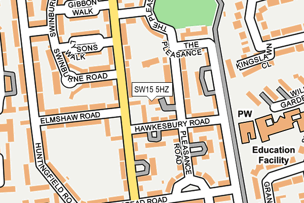 SW15 5HZ map - OS OpenMap – Local (Ordnance Survey)