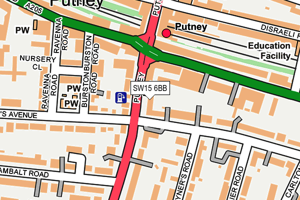 SW15 6BB map - OS OpenMap – Local (Ordnance Survey)