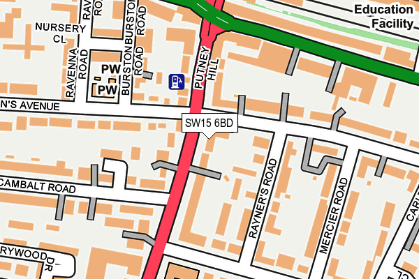 SW15 6BD map - OS OpenMap – Local (Ordnance Survey)