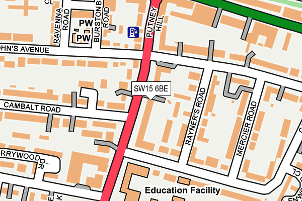 SW15 6BE map - OS OpenMap – Local (Ordnance Survey)