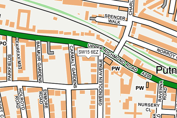 SW15 6EZ map - OS OpenMap – Local (Ordnance Survey)
