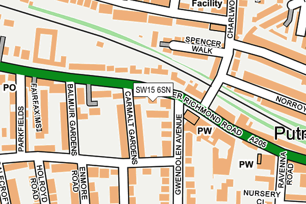 SW15 6SN map - OS OpenMap – Local (Ordnance Survey)