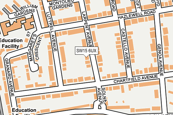 SW15 6UX map - OS OpenMap – Local (Ordnance Survey)