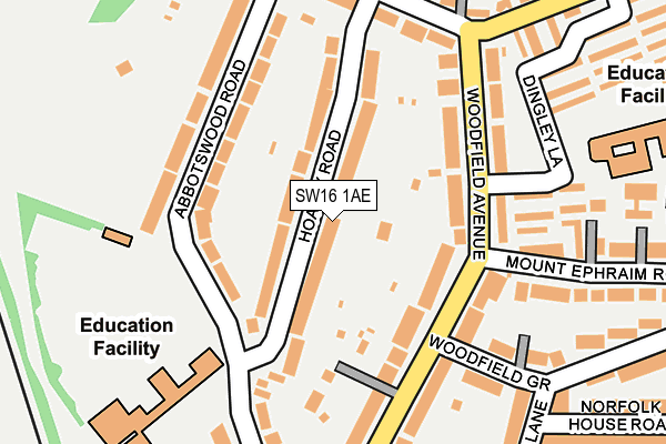 SW16 1AE map - OS OpenMap – Local (Ordnance Survey)