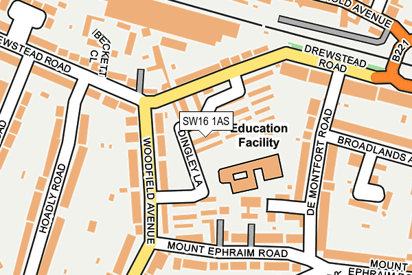 SW16 1AS map - OS OpenMap – Local (Ordnance Survey)