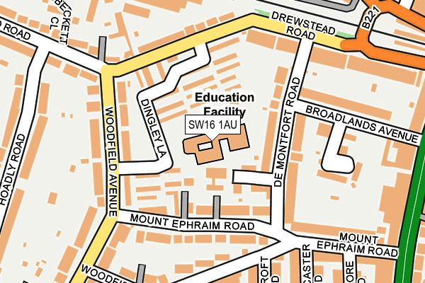 SW16 1AU map - OS OpenMap – Local (Ordnance Survey)