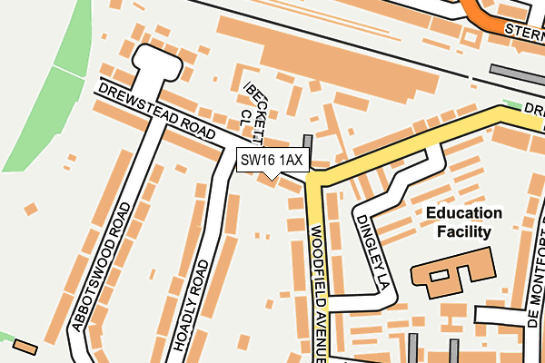 SW16 1AX map - OS OpenMap – Local (Ordnance Survey)