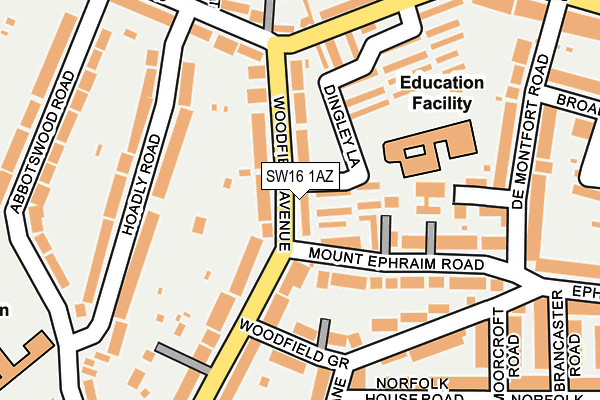 SW16 1AZ map - OS OpenMap – Local (Ordnance Survey)