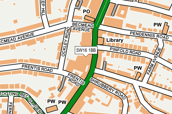SW16 1BB map - OS OpenMap – Local (Ordnance Survey)