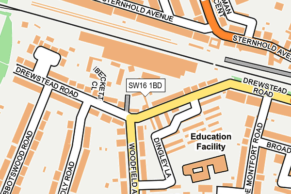SW16 1BD map - OS OpenMap – Local (Ordnance Survey)