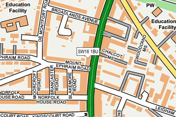 SW16 1BU map - OS OpenMap – Local (Ordnance Survey)