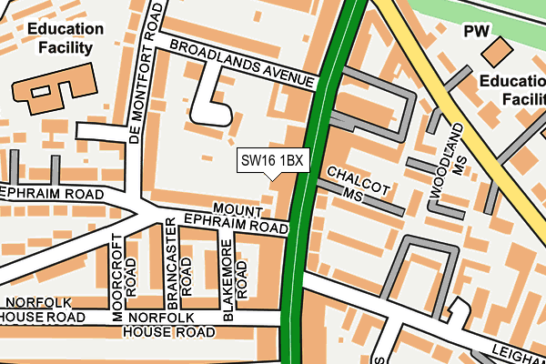 SW16 1BX map - OS OpenMap – Local (Ordnance Survey)