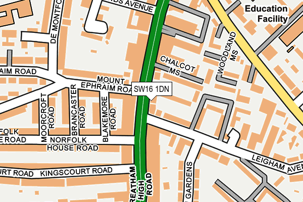 SW16 1DN map - OS OpenMap – Local (Ordnance Survey)