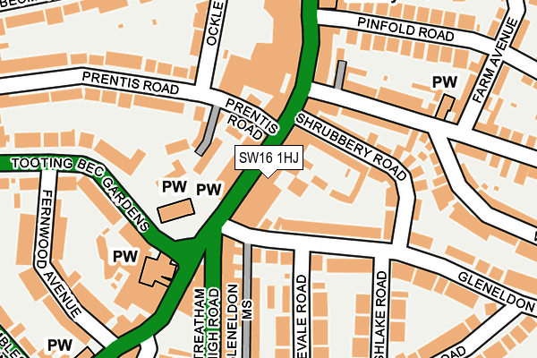 SW16 1HJ map - OS OpenMap – Local (Ordnance Survey)