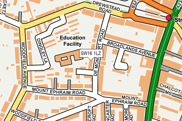 SW16 1LZ map - OS OpenMap – Local (Ordnance Survey)