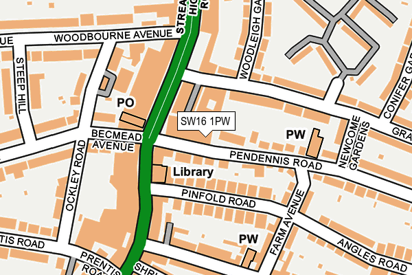 SW16 1PW map - OS OpenMap – Local (Ordnance Survey)
