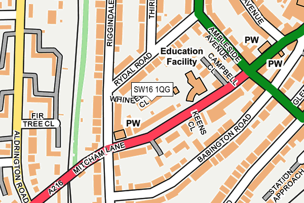 SW16 1QG map - OS OpenMap – Local (Ordnance Survey)