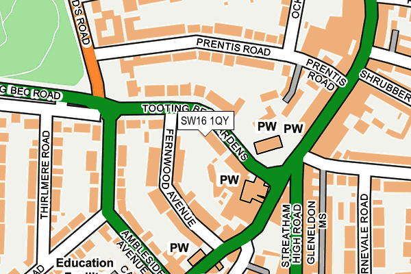 SW16 1QY map - OS OpenMap – Local (Ordnance Survey)