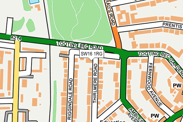 SW16 1RG map - OS OpenMap – Local (Ordnance Survey)