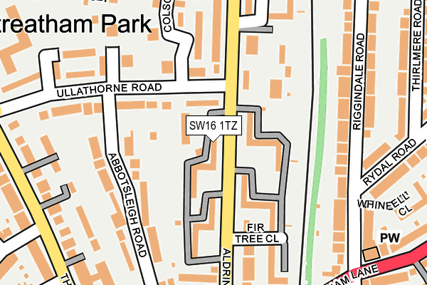 SW16 1TZ map - OS OpenMap – Local (Ordnance Survey)