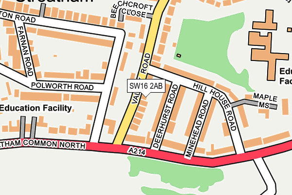 SW16 2AB map - OS OpenMap – Local (Ordnance Survey)