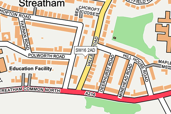 SW16 2AD map - OS OpenMap – Local (Ordnance Survey)