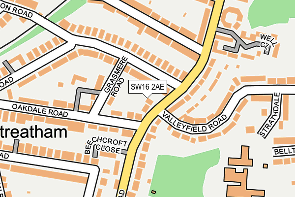 SW16 2AE map - OS OpenMap – Local (Ordnance Survey)